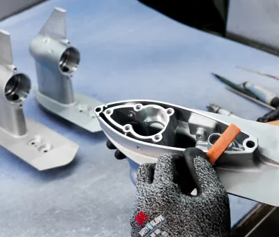 Precision CNC machining and manual finishing of corrosion-resistant aluminum die cast marine outboard motor components at JoinCast’s Taiwan facility.